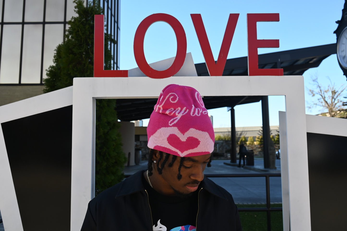 Key to Love "Heart Hands" Beanie - Hot Pink